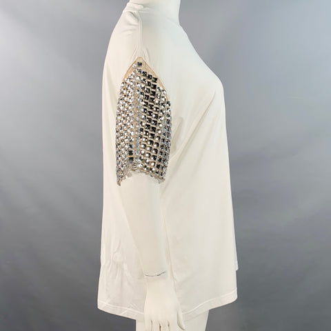 BURBERRY Size XL White Silver Cotton Crystal Embellished Oversized Crew Neck T-Shirt