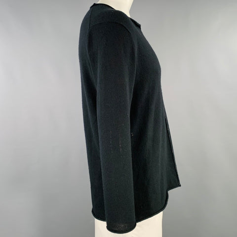 UMA WANG Size L Black Distressed Knit V-Neck Pullover