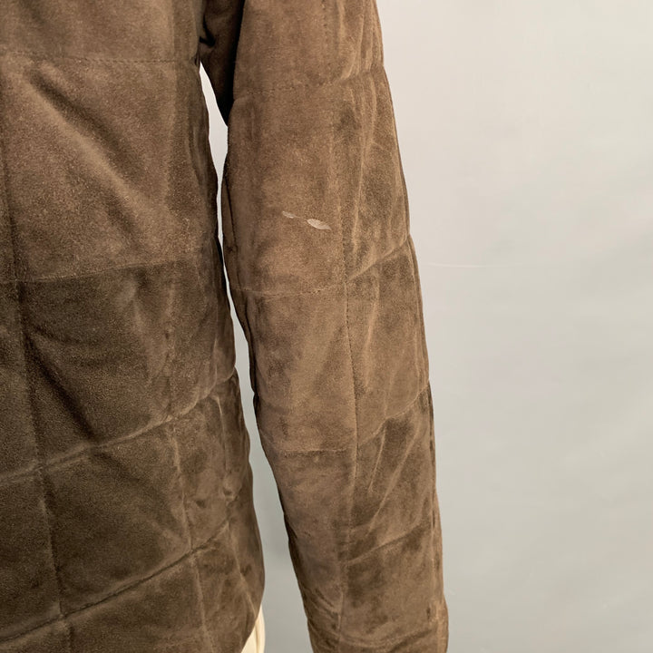 ERMENEGILDO ZEGNA Size L Brown Quilted Suede Zip Up Jacket