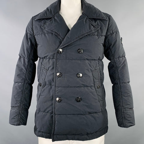 STONE ISLAND Size L Black Cotton Blend Double Breasted Coat