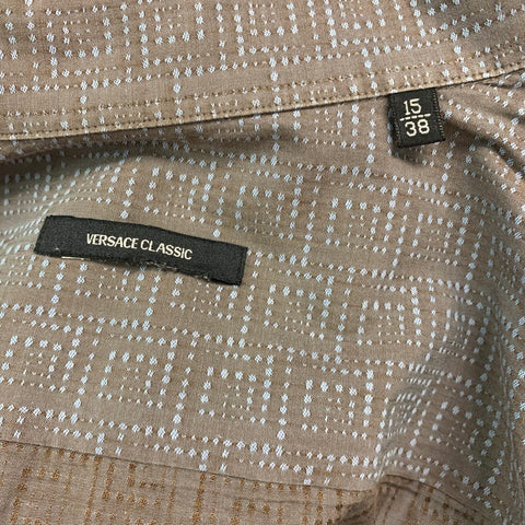 VERSACE Size S Grey Blue Dots Long Sleeve Shirt