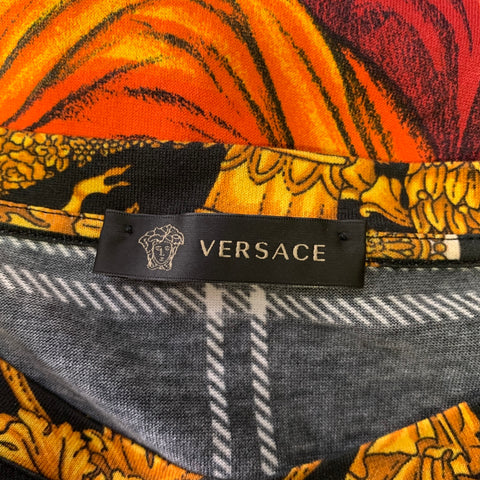VERSACE Size S Black Color Block Cotton Pull On T-shirt