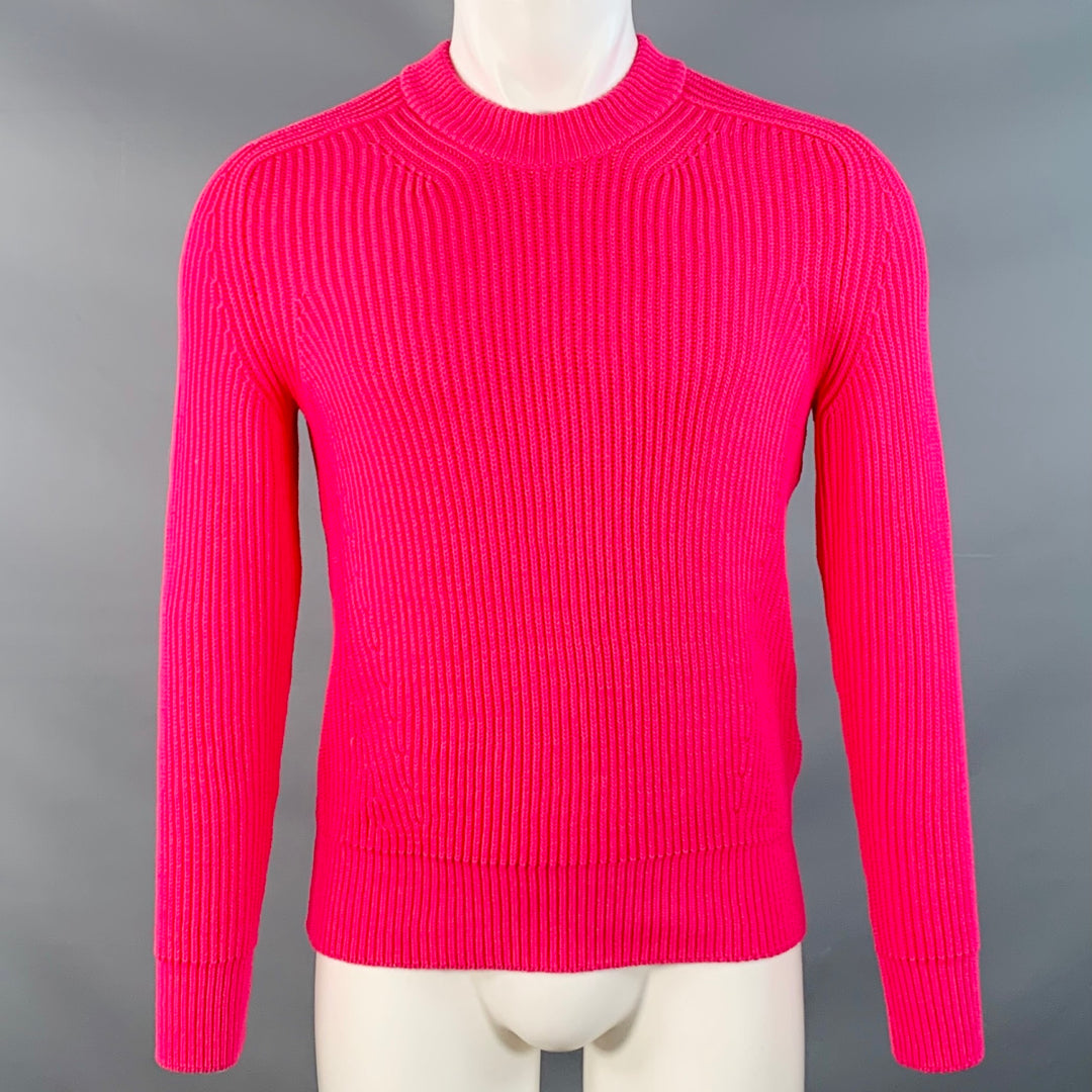 AMI by ALEXANDRE MATTIUSSI Size S Fuchsia Pink Rib Knit Cotton Blend Crew Neck Sweater
