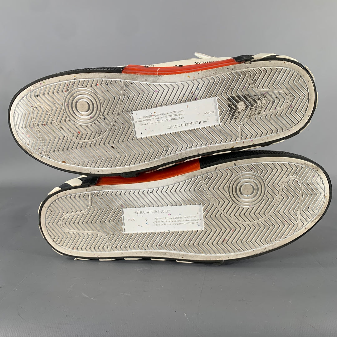 OFF-WHITE Size 12 Off White Black & Orange Leather High Top Sneakers