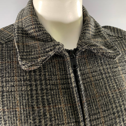 MARC JACOBS Size L Grey Black Glen Check Wool Zip Up Jacket