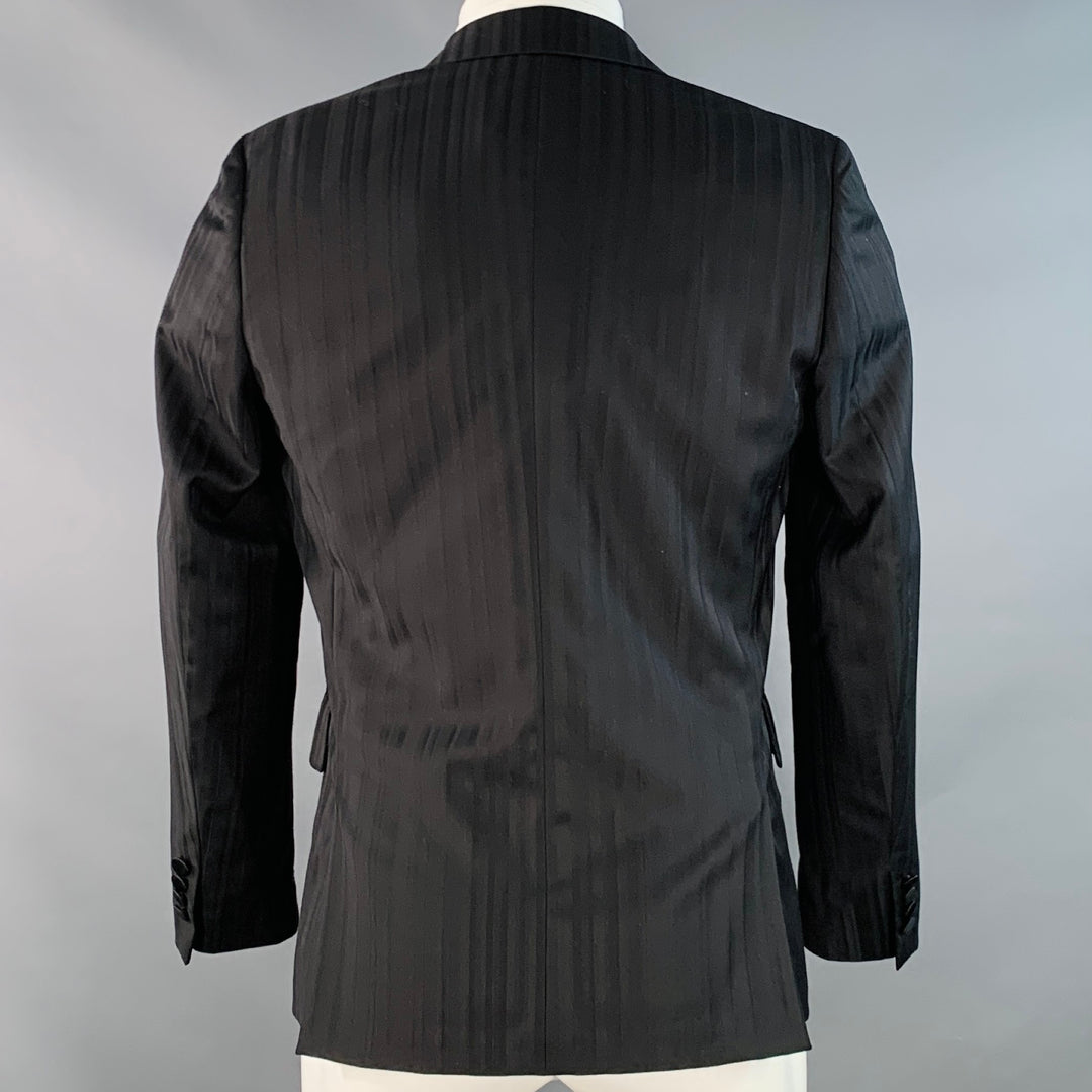 PAUL SMITH Size 36 Soho Black Stripe Wool Satin Peak Lapel Sport Coat