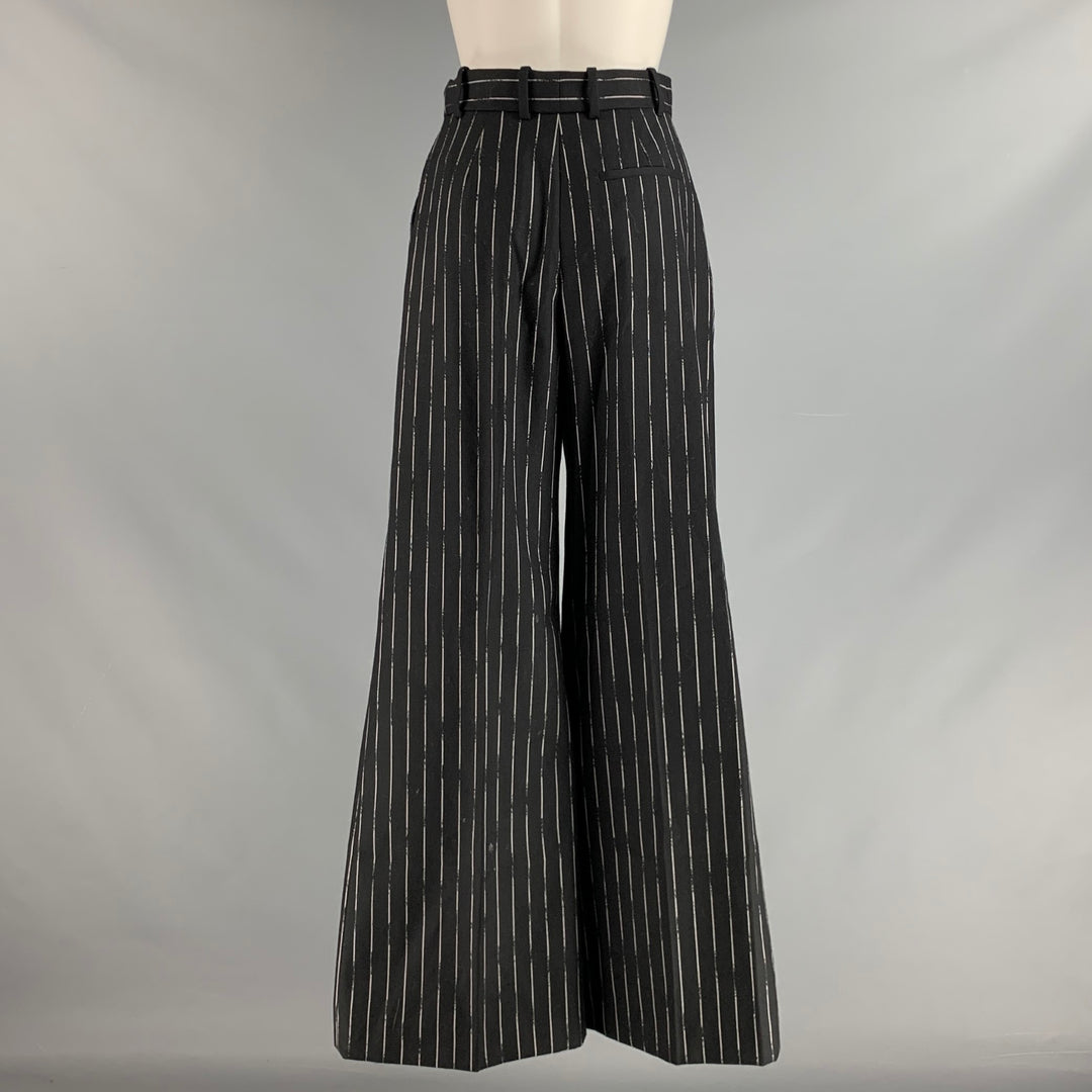ALEXANDER MCQUEEN Size 2 Black White Wool chalk stripe Pleated Dress Pants