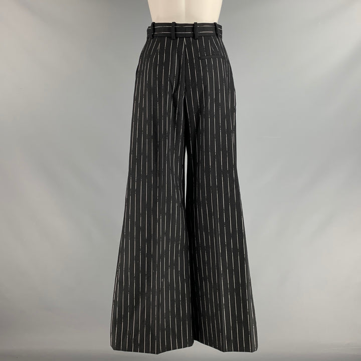 ALEXANDER MCQUEEN Taille 2 Pantalon habillé plissé à rayures en laine blanche noire