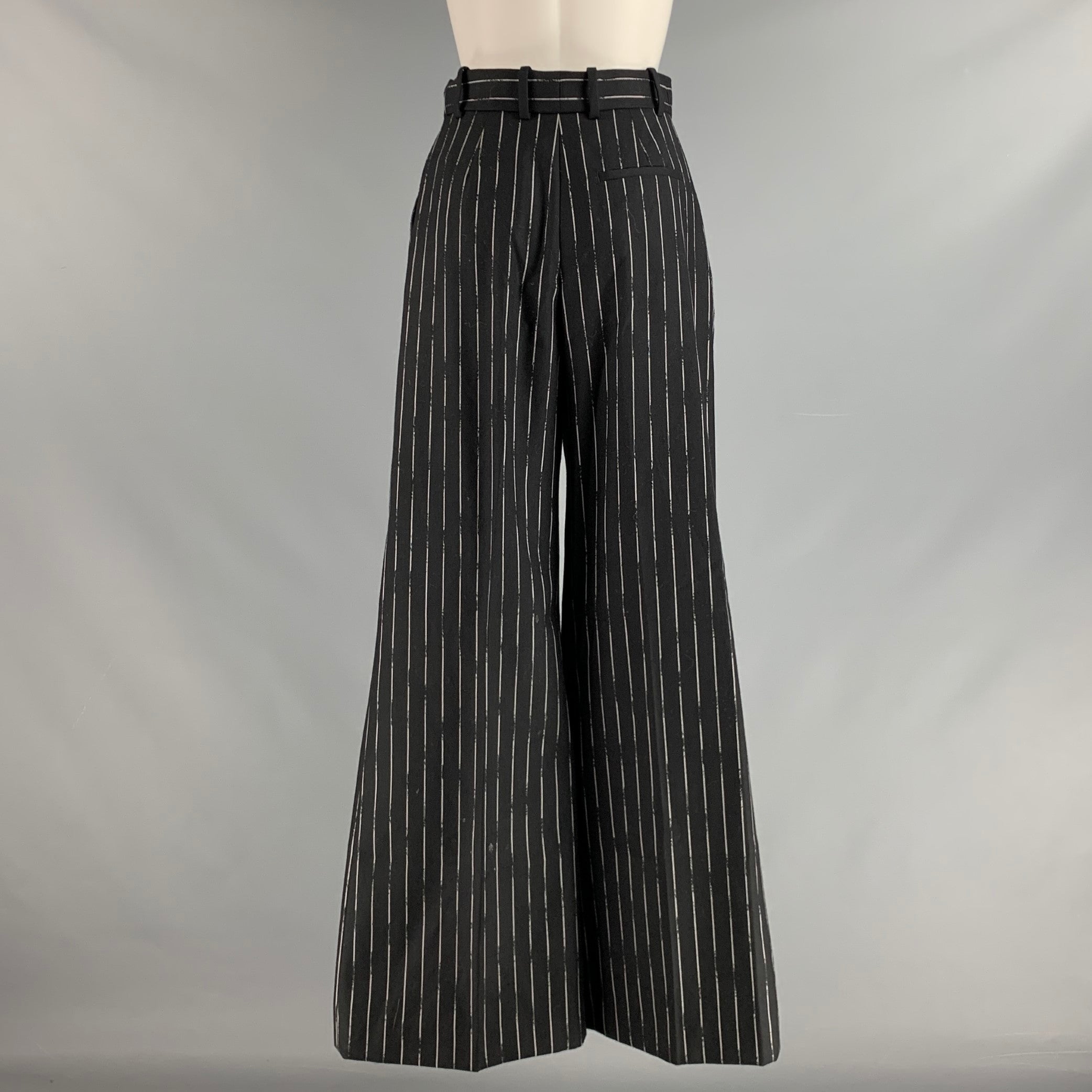 ALEXANDER MCQUEEN Size 2 Black White Wool chalk stripe Pleated