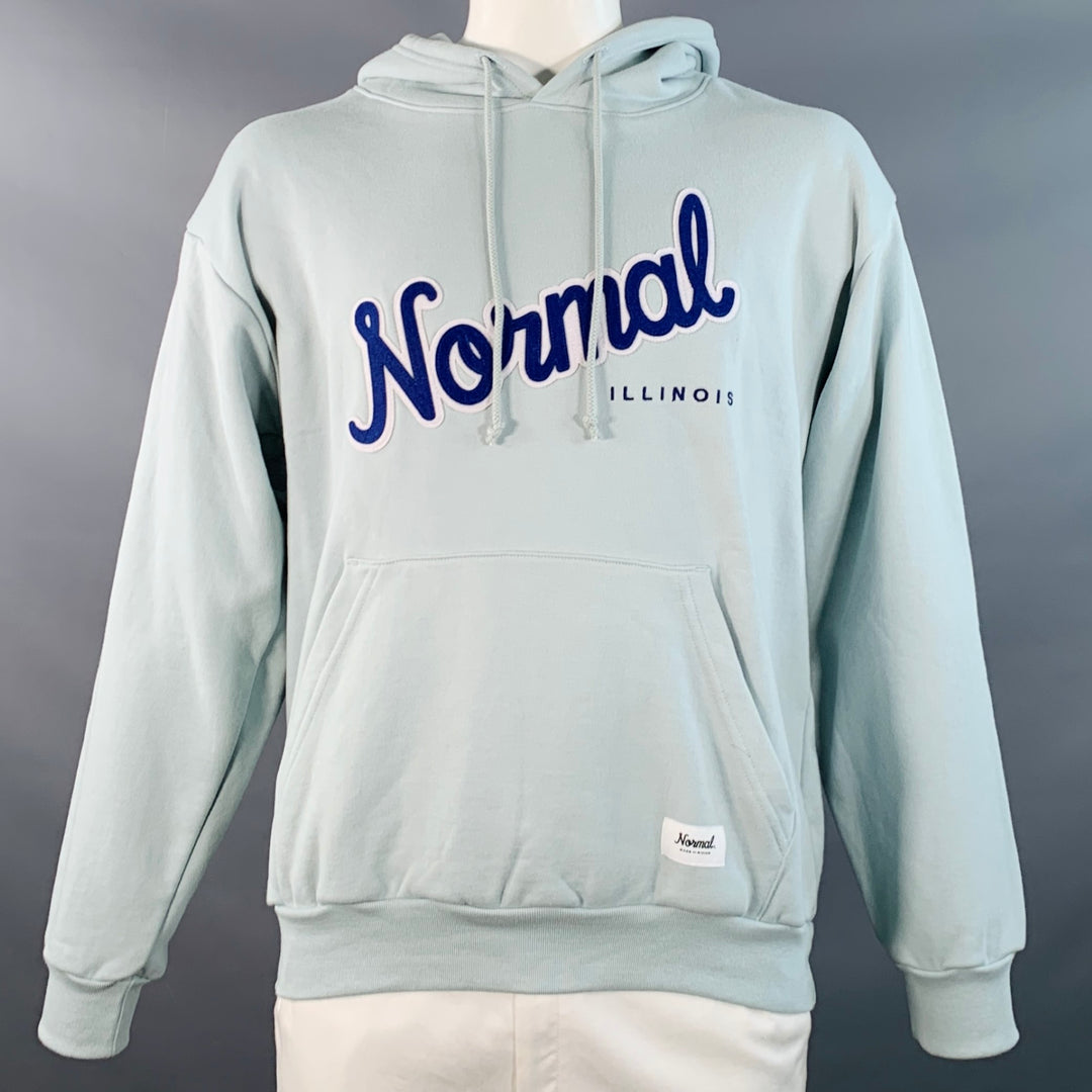 RIVIAN Size L Normal Light Blue Logo Cotton Hooded Sweatshirt