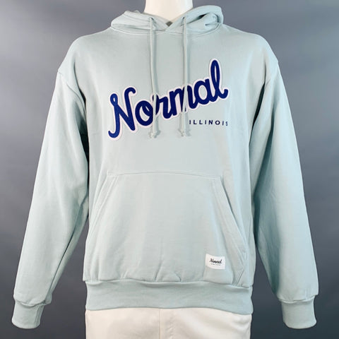 RIVIAN Size L Normal Light Blue Logo Cotton Hooded Sweatshirt