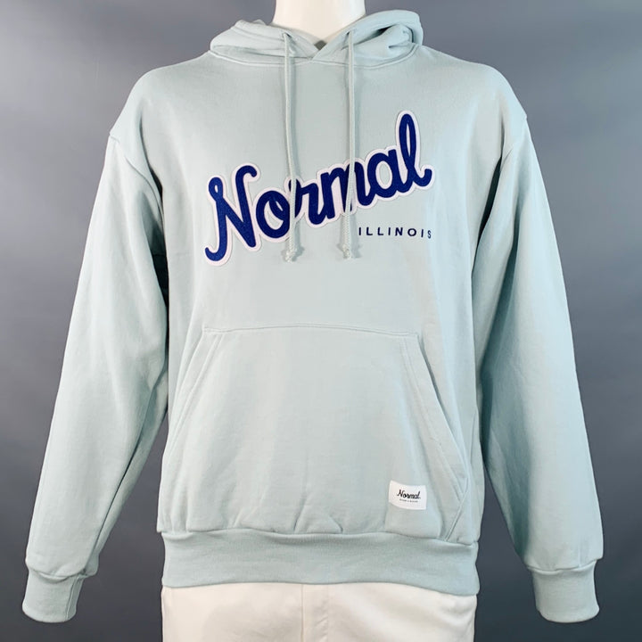 RIVIAN Size L Normal Light Blue Logo Cotton Hooded Sweatshirt
