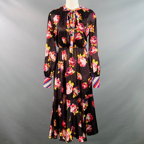 MSGM Size M Brown Multi Color Polyester Floral Bow A-Line Dress