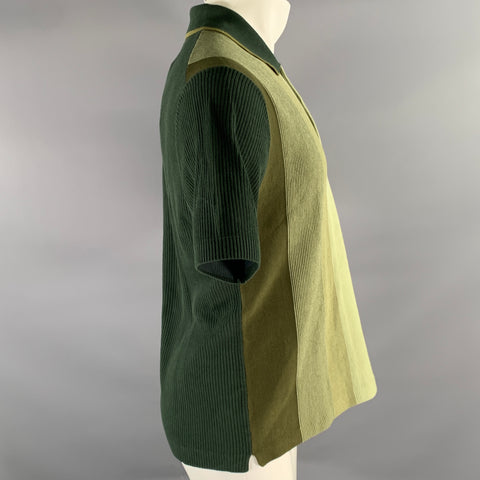 BEAMS Size M Green Olive Mixed Patterns Cotton Spread Collar Polo
