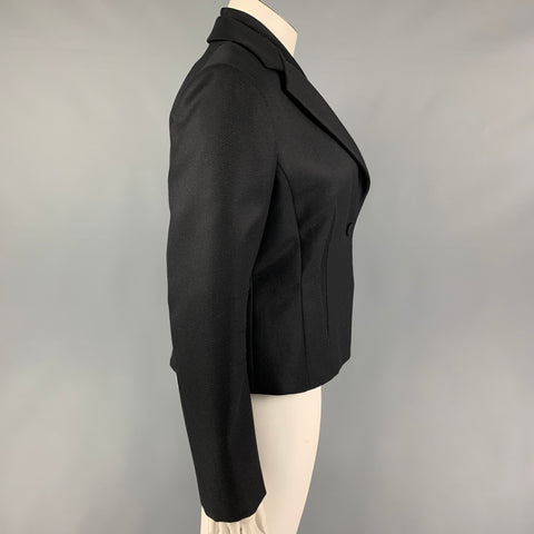BRIONI Size 10 Black Wool Notch Lapel Cropped Jacket Blazer