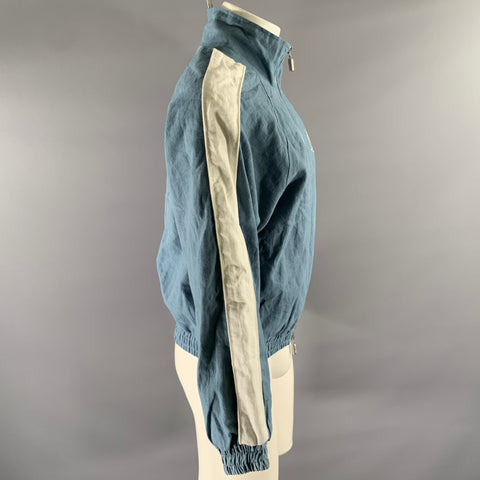 RHUDE Size S Blue White Color Block Linen Bomber Jacket