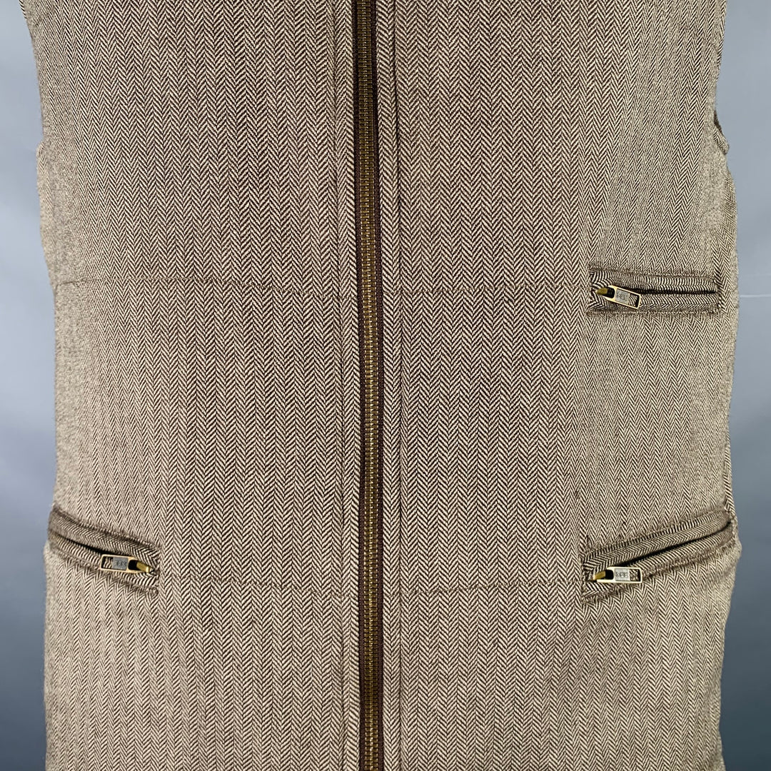 BRUNELLO CUCINELLI Size L Beige Brown Wool Herringbone Vest