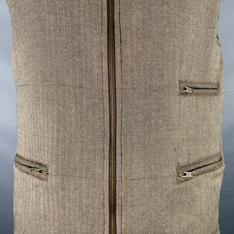 BRUNELLO CUCINELLI Size L Beige Brown Wool Herringbone Vest