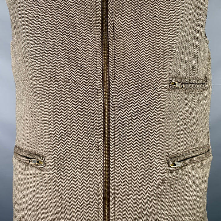BRUNELLO CUCINELLI Size L Beige Brown Wool Herringbone Vest