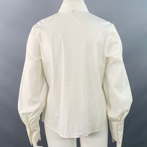 ESCADA Taille XL Chemise plissée à boutons en mélange de coton crème