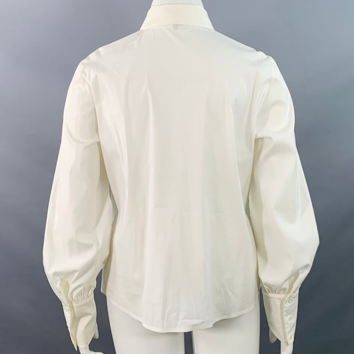 ESCADA Size XL Cream Cotton Blend Pleated Bib Button Up Shirt