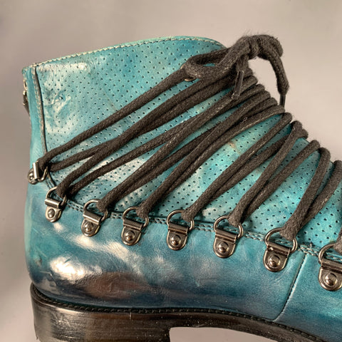 Jo GHOST Size 10 Blue Black Perforated Leather Lace-Up Boots