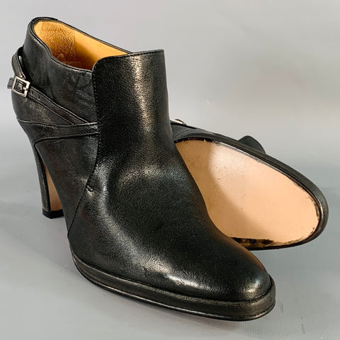 ATELIER VOISIN Size 10 Black Leather Stacked Heel Buckle Ankle Booties