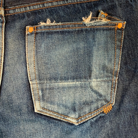 PRPS NOIR Taille 33 Jean droit en denim selvedge délavé indigo vieilli