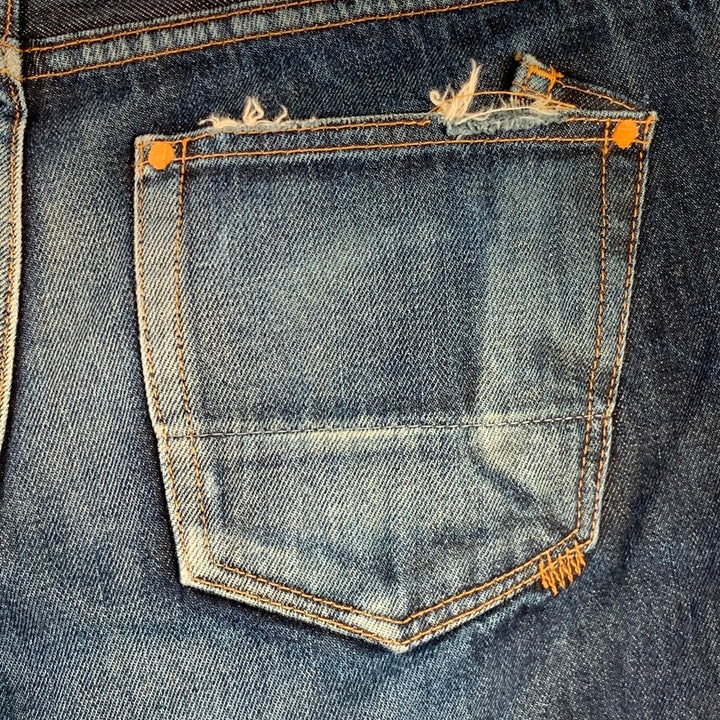 PRPS NOIR Size 33 Indigo Washed Selvedge Denim Straight Distressed Jeans