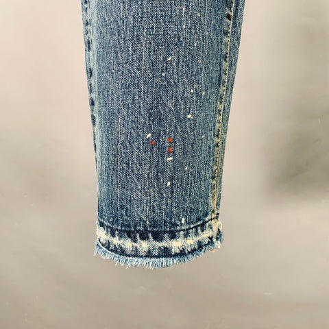 LEVI STRAUSS Size 32 Blue Red Distressed Selvedge Denim Jeans
