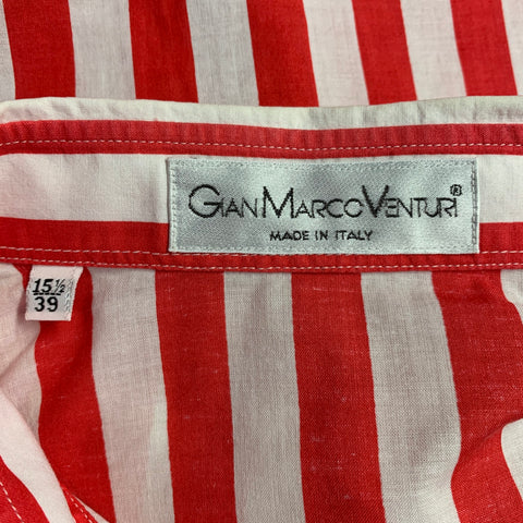 GIANMARCO VENTURI Vintage Size S Red White Stripe Cotton One Pocket Long Sleeve Shirt