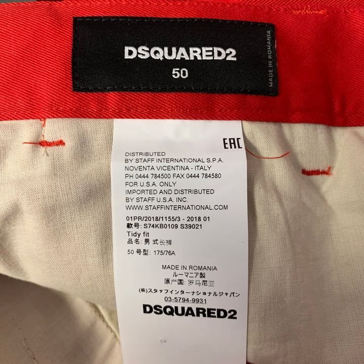 DSQUARED2 Size 34 Red Cotton Elastane Button Fly Pants