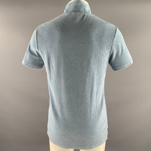 RON DORFF Size M Blue Navy Stripe Cotton Blend Terry Zip Mock Neck Short Sleeve Polo