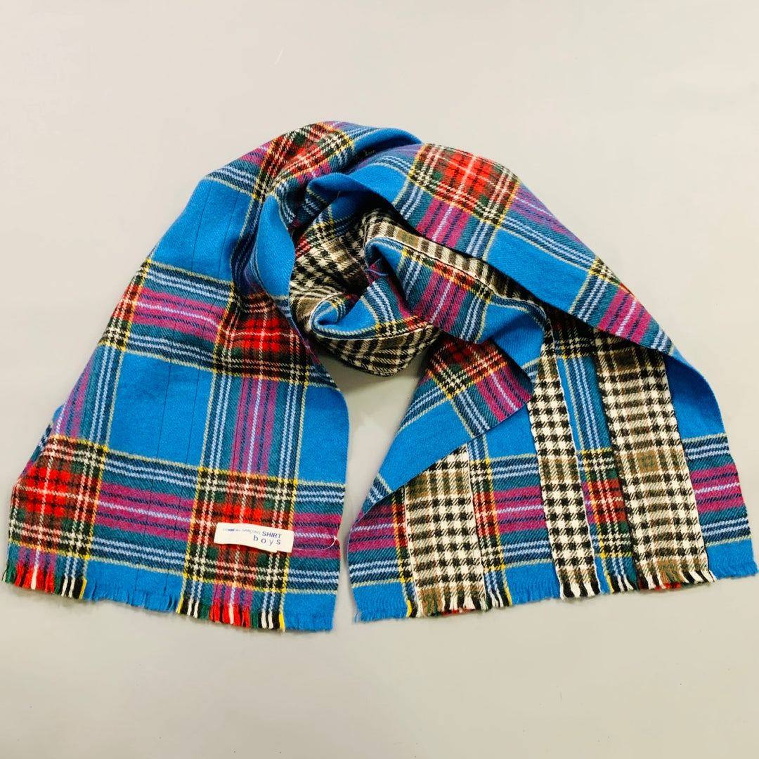 COMME des GARCONS SHIRT BOYS Blue Red Plaid Mixed Patterns Wool Fringe Scarf