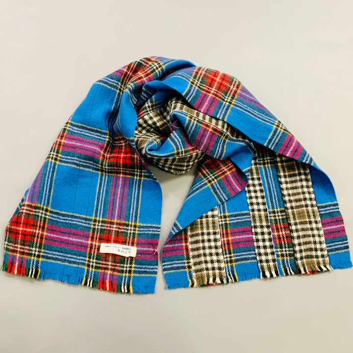 COMME des GARCONS SHIRT BOYS Blue Red Plaid Mixed Patterns Wool Fringe Scarf