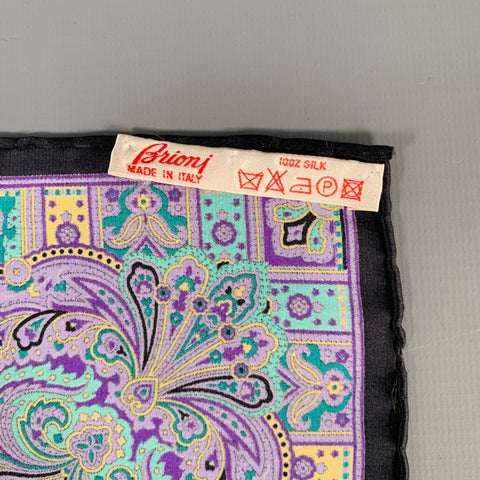 BRIONI Black Purple Paisley Silk Pocket Square