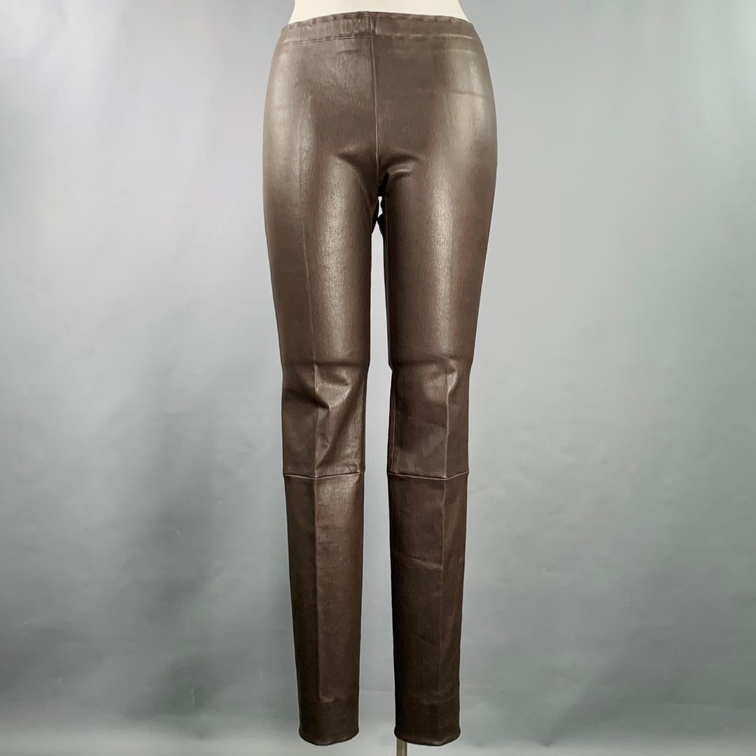 STOULS Size XL Brown Lambskin Leather Elastic Waistband Dress Pants Sui Generis Designer Consignment STOULS Size XL Brown Lambskin Leather Elastic Waistband Dress Pants Sui Generis Designer Consignment