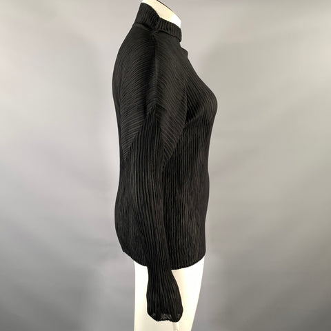 ISSEY MIYAKE Size M Black Polyester Crinkled Turtleneck Dress Top