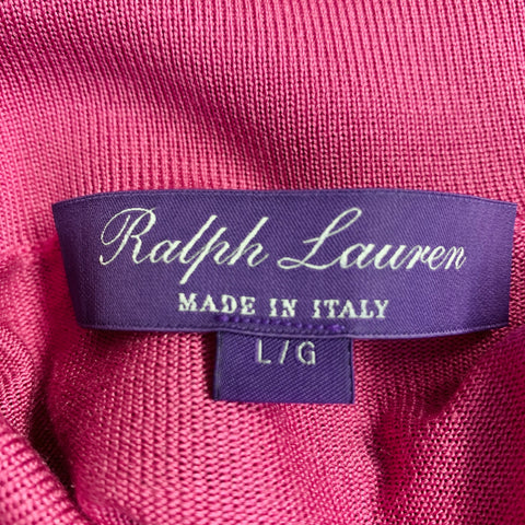 RALPH LAUREN COLLECTION Size L Pink Raspberry Mulberry Silk Embroidered Polo Casual Top