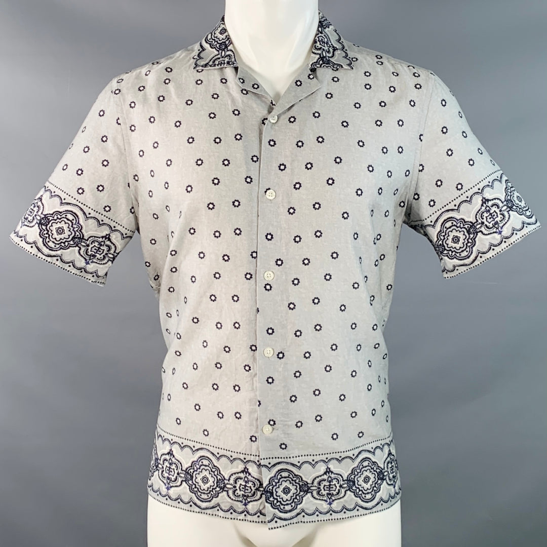REISS Size M Murph Grey Navy Bandana Cotton Camp Short Sleeve Shirt