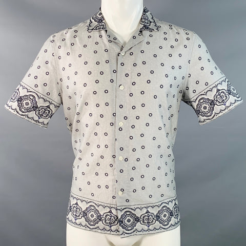 REISS Size M Murph Grey Navy Bandana Cotton Camp Short Sleeve Shirt