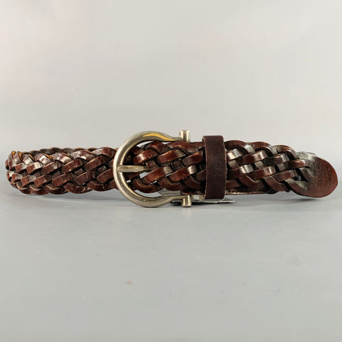 SALVATORE FERRAGAMO Size 38 Dark Brown Silver Braided Leather Belt