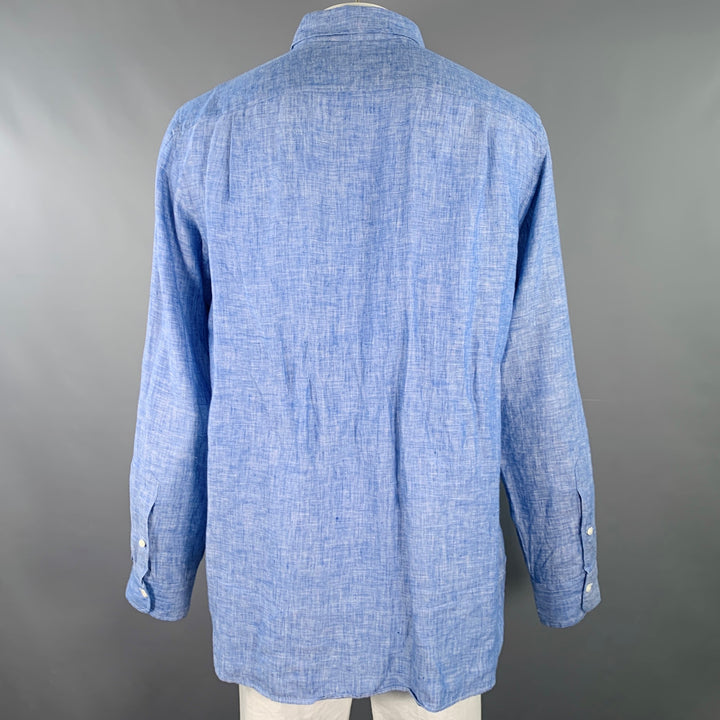 POLO by RALPH LAUREN Size XL Blue Heather Linen Curved Cutaway Long Sleeve Shirt