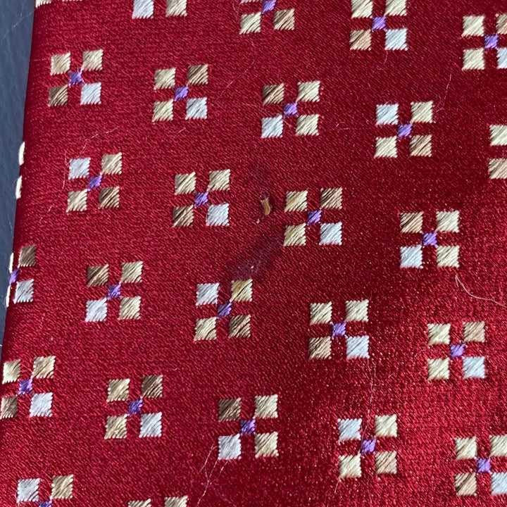 ERMENEGILDO ZEGNA Red Yellow Squares Silk Tie