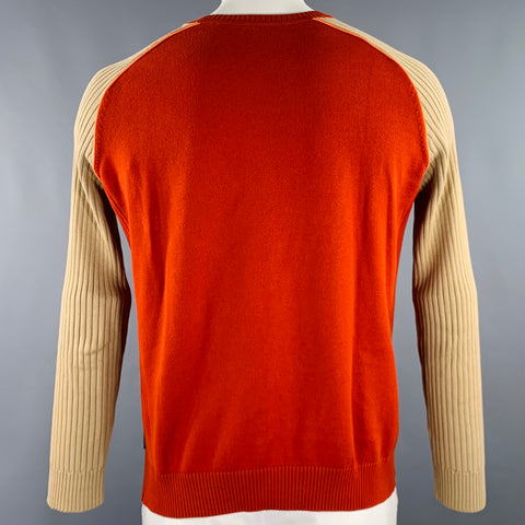 HUGO BOSS Size 48 Beige Brick Color Block Cotton Crew Neck Pullover
