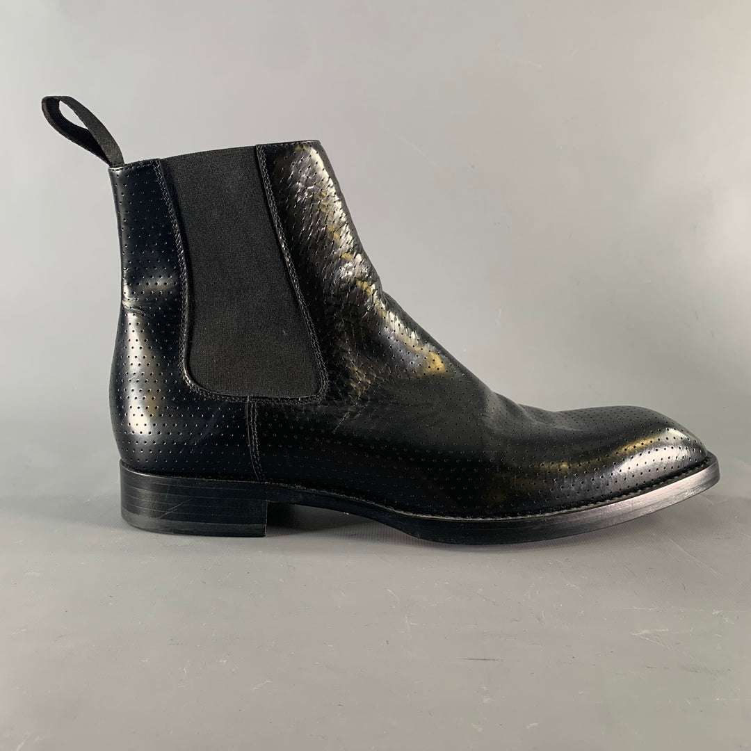 PAUL SMITH Size 9 Black Perforated Leather Ankle Boots