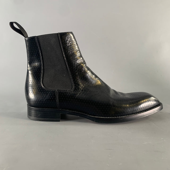 PAUL SMITH Size 9 Black Perforated Leather Ankle Boots
