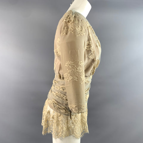 BURBERRY Size 6 Tan Taupe Rayon Viscose Lace Dress Top