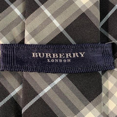 BURBERRY LONDON Grey Black Plaid Silk Tie