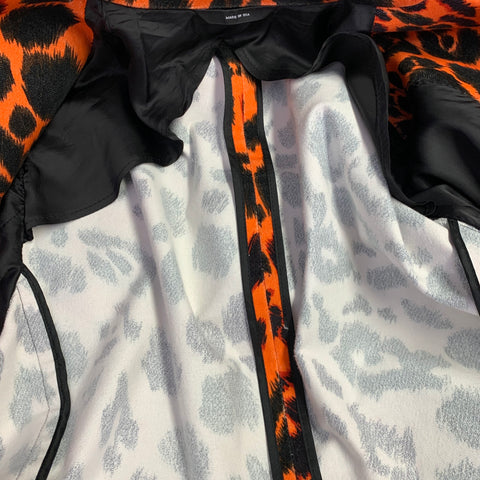 R13 Size 38 Orange Black Leopard  Print Cotton Velvet Notch Lapel Sport Coat